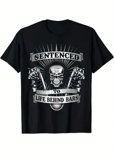 Summer Biker Black Biker Skull Hangers Motorcycle TShirt Breathable Fabric Slight Stretch Regular Fit Summer Fashion Top Gift for Men Dad Friends Top for Daily Activities Crew Neck Drop Shoulder - Versatile, PLUS SIZE