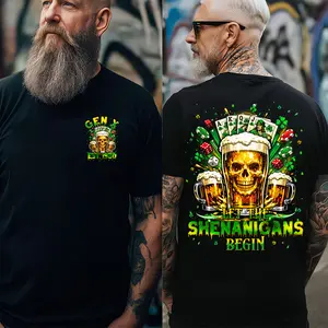 Gen X Custom Year St Patrick Day 2025 Shirt, Let The Shenanigans Begin Tee, Irish Beer Skull Graphic, Lucky Party Shirt