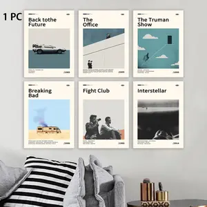 Back to the Future, The Office, Fight Club, Interstellar, Classic movie canvas posters, Artwork, Canvas art wall, minimalist style, wall decorations for home offices, living rooms, or dorm rooms, a gift for movie fans, frameless