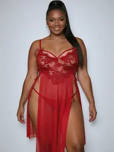 Shinyyep Lace Babydoll Dress Chemise Sleep dress Women's Lingerie Sexy Nightgown Soft V Neck Mesh Plus size empire waist dress for Comfortable Nightwear