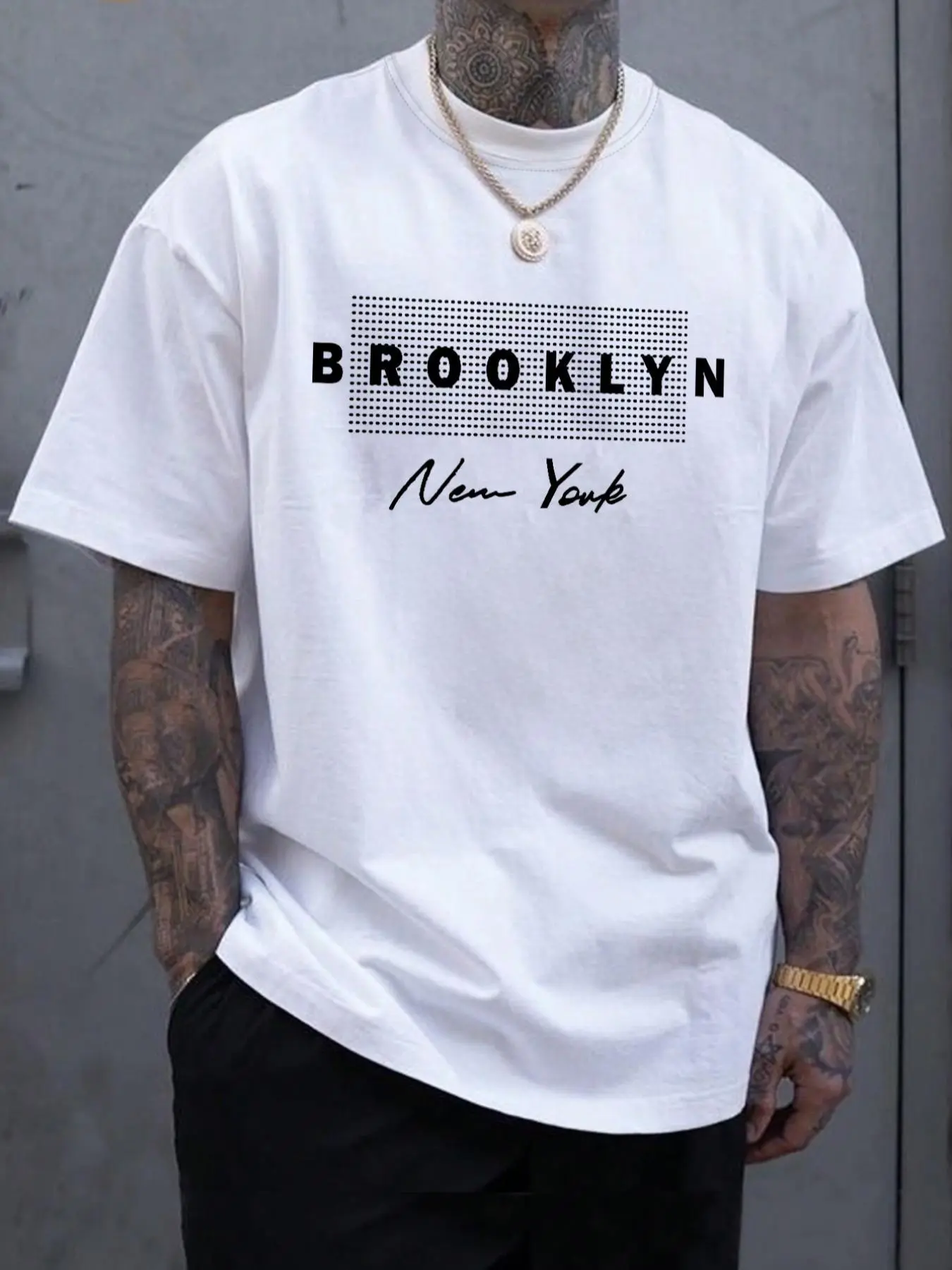 Men's Brooklyn New York Letter Print Round Neck Tee, Regular Fit Casual Street Comfy Short Sleeve Crew Neck T-shirt for Summer, Fashion Men's Top for Daily Wear Streetwear