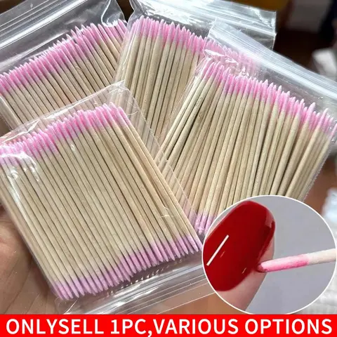 100/200/300/400/500pcs Pink Double-Ended Cotton Swabs Fine Pointed Tips for Nail Art Work Makeup Eyeliner Correction - Beauty Tools