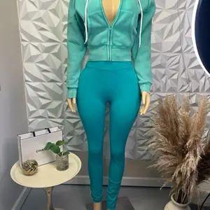 Hunny Collections Teal Zip-Up Hoodie & High-Waisted Leggings Set for Comfortable Style