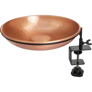 Deck Mounted Bird Bath & Bird Feeder for Outdoors – Pure Copper Hand Hammered Birds Bath Bowl w/Detachable Iron Clamp, Birdfeeder and for Outdoors Backyard