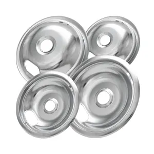 W10196405 W10196406 Stove Burner Drip Pans for Electric Stove Top-Compatible with Whirlpool Electric Range-Thickening to Prevent Bent-Set of 4 Chrome Drip Pans, Silver