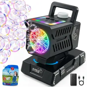 [#summervibes]Fikomash Bubble Machine Remote Control 98ft Range,Automatic Rotation & 11 RGB Lights, 1800mAh Rechargeable Battery/USB-C Charging,Top-Fill Portable Bubble Maker for Kids Birthday Party Wedding Pool Outdoor