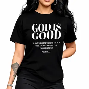 The goodness of God is worthy eternal love. "GOD GOOD" letter print trendy and fashionable. simple, round-neck, casual, versatile short-sleeve women's T-shirt suitable for leisure travel # gift aunt cute teacher tee boxing event shirt
