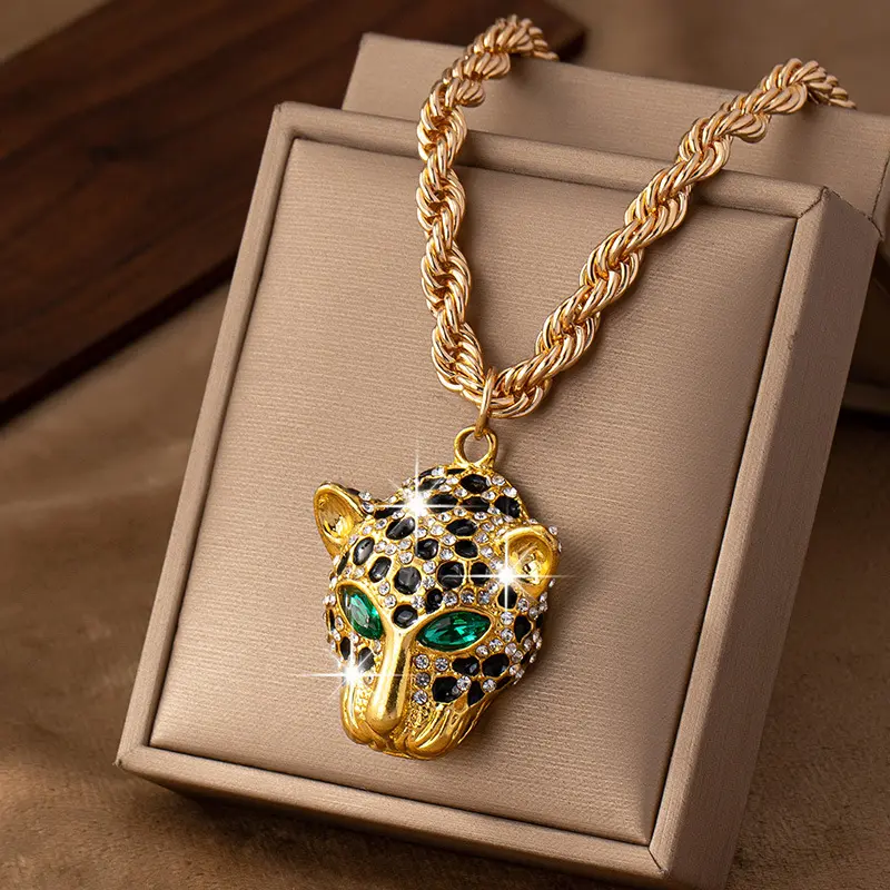 Trendy Personality Party Cheetah Pendant Necklace for Women Street Style High Street Versatile Retro Punk