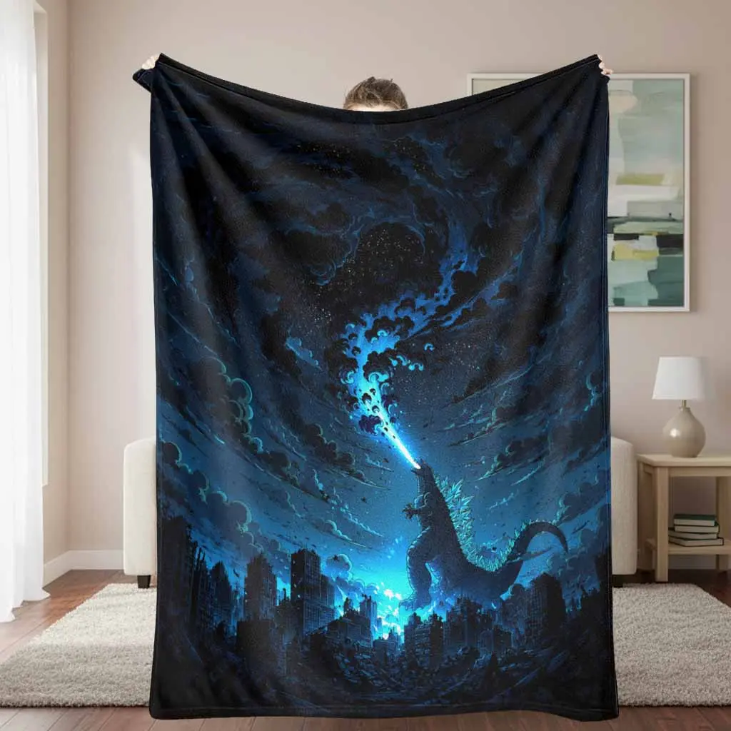 Giant Monster Night City Cosmic Theme Classic Flannel Velvet Fabric Blanket - Soft, Warm, Breathable, Lightweight, Wrinkle-Fade Resistant, Easy Care, Flat Weave, All Seasons for Bedroom/Room, Home & Travel, Ideal Home Gift, Wrinkle Resistant, Durable