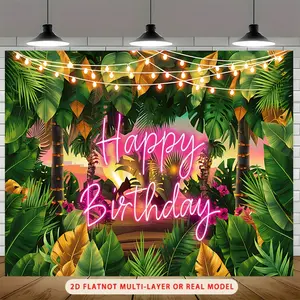 Hawaiian Tropical Palm Leaves Party Banner Backdrop Tapestry, Background Decoration Photo Props, Polyester Banner Decor, Home Decor, Room Decor, Wall Decor, Party Background Decor, Decorative Background