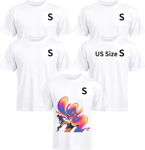 Joyclub 5 Pack Sublimation Blanks Bulk Wholesale White Polyester T Shirts for Heat Transfer Unisex Crew Neck Short Sleeve DIY