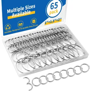 65 count Binder Rings, Assorted Sizes- Nickel Plated  Metal Rings for Index Cards &  Rings-Loose Leaf Binder Rings for Book Rings, Paper Rings-Heavy Duty Ring Binder Clips for Office