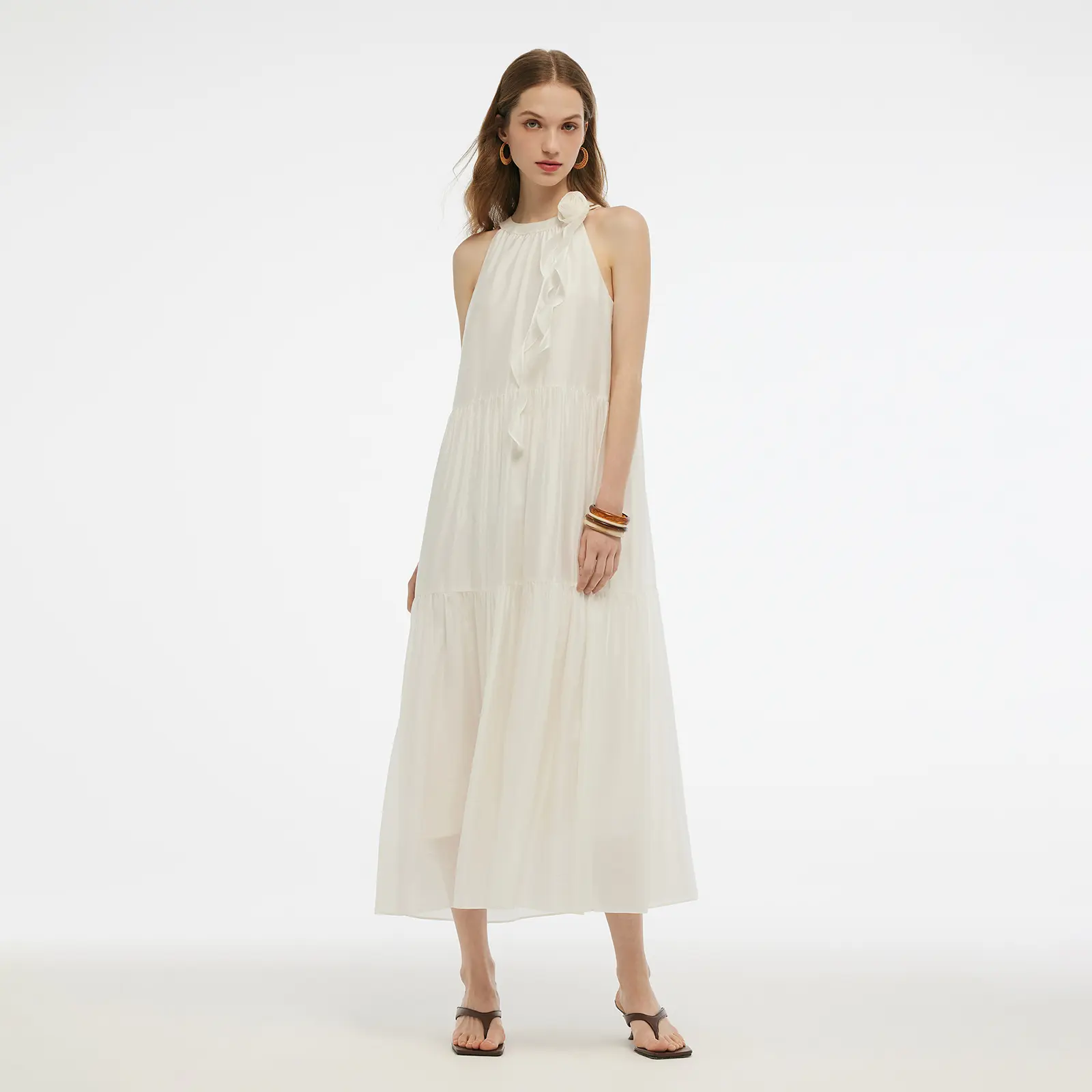 Tencel Halter Maxi Dress With Detachable Flower Fit Summer