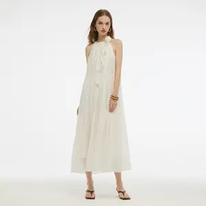 Tencel Halter Maxi Dress With Detachable Flower Fit Summer
