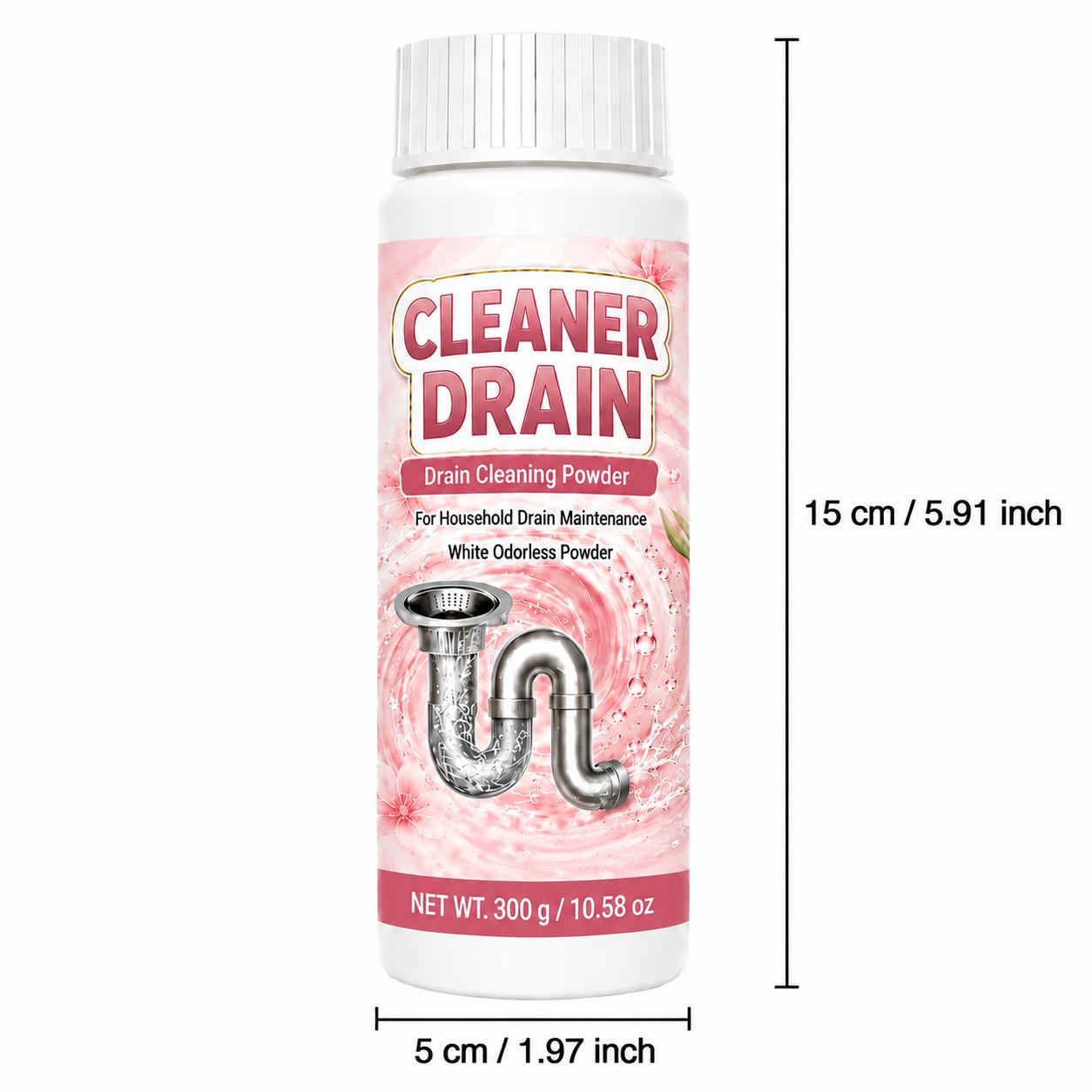 Drain Cleaner Powder 300g, White Powder Drain Unblocker for Kitchen Sink, Bathroom Drain, Shower Drain and Utility Pipes, Helps Break Down Hair, Soap Scum, Grease, Food Residue and Odors, Easy Home Drain Care