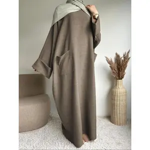Women’s long-sleeve solid-color robe/thobe for casual daily wear, all-season Islamic Muslim Arabic clothing