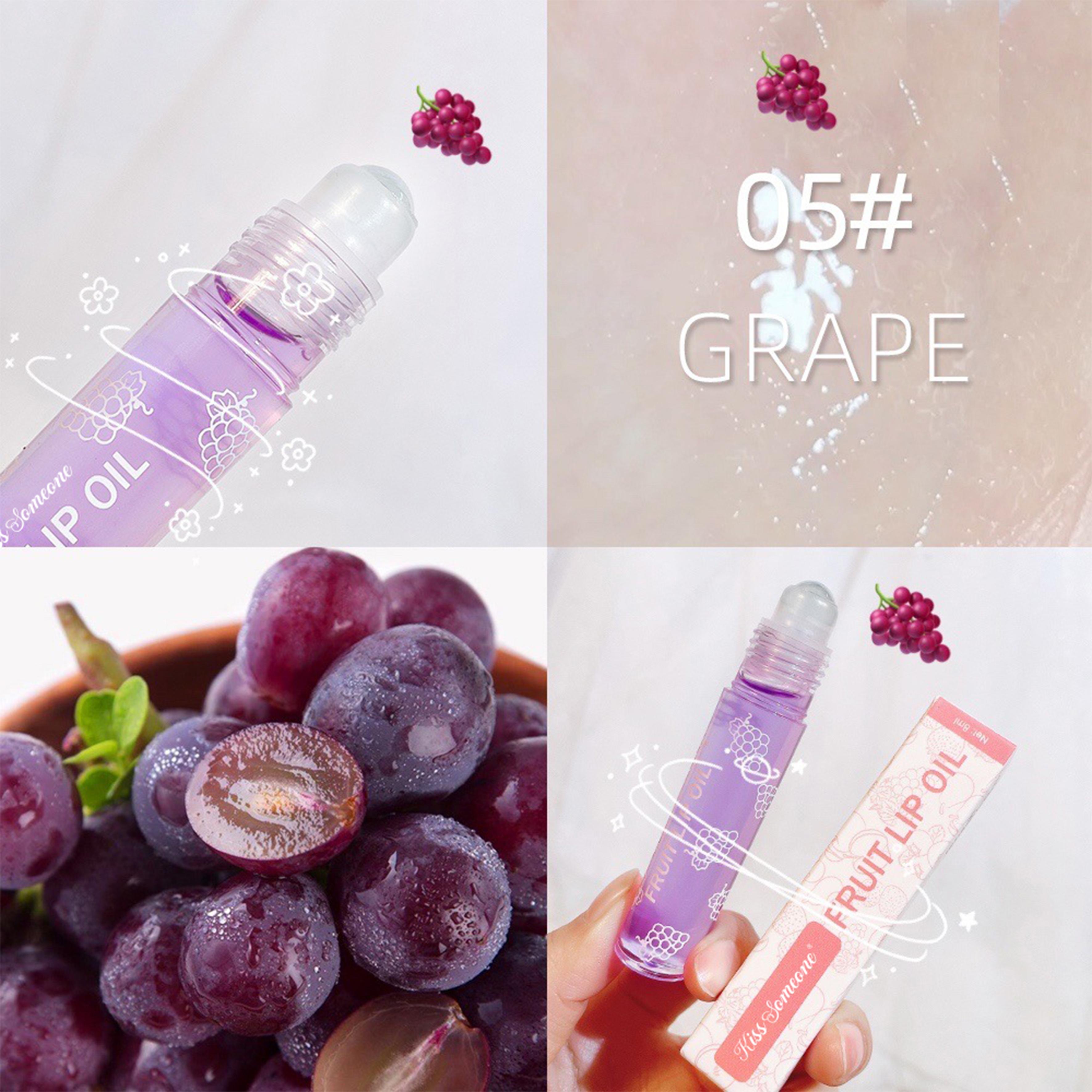 Hydrating Lip Oil Roller Gloss Juicy Glass Lips Non Sticky Moisturizing Lip Care Fruit Flavor Lip Gloss for Dry Lips Long Lasting Shine Strawberry Peach Grape Cherry