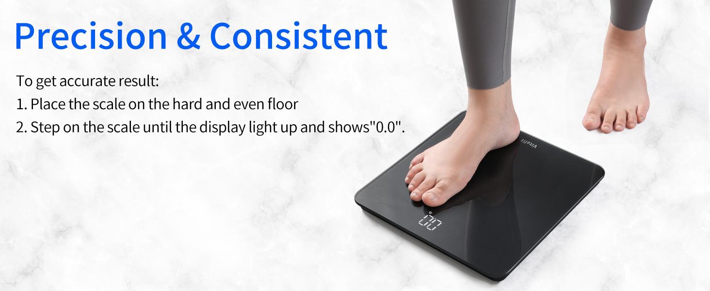 Scale for Body Weight, High Accuracy 0.1lb by Our Professional Factory Since 2001, Digital Weight Scale LED and Step On, 3*AAA Batteries Included, 400lb/182kg, Spray Silver Black