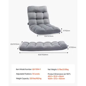 VEVOR Floor Chair, Recycled Foam Folding Sofa Chair with 14 Adjustable Positions, Multifunctional Floor Chair with Back Support Ideal for Sleeping Reading, Floor Gaming Chair for Living Room, Gray