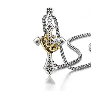 Vellmuse B Stainless Steel Crown Cross Necklace for Men and Women Faith Prayer Accessories Gift
