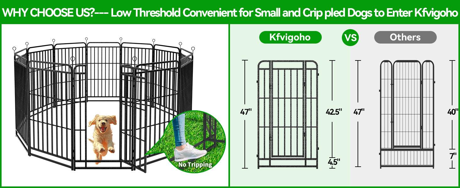 Heavy Duty Dog Playpen: 12 Steel Panels 47" Height, Square Steel Pipe with Reinforced Crossbars, 27FT 57 Sq.ft Portable Fence for Yard RV Camping, Snowy Black PDF8007