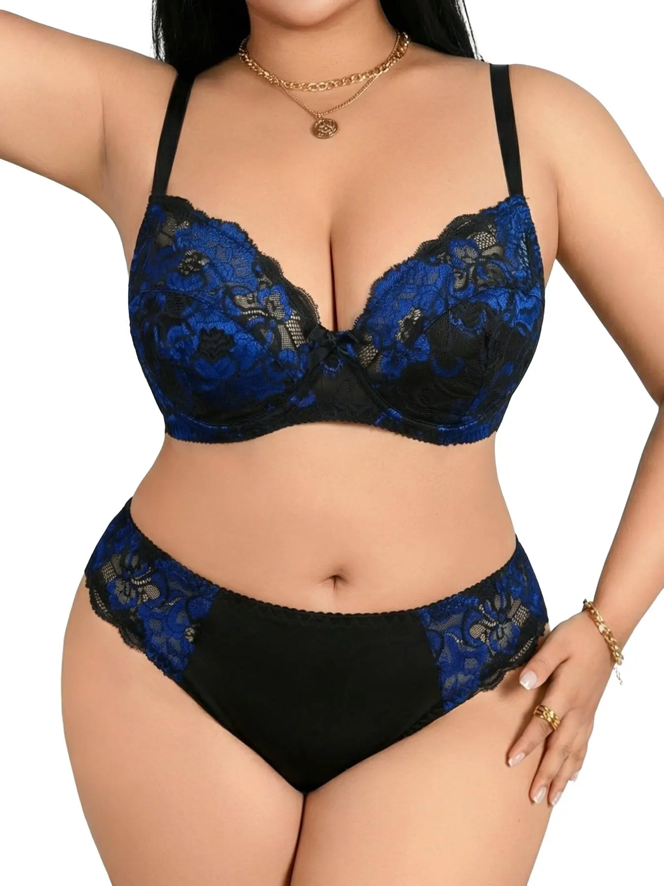 Gold Ditsy Floral Embroidered Plus Size Bra Set, Lingerie, High Stretch Breathable Lightweight Mesh, Sexy Fitted Multiway Bras, All Seasons