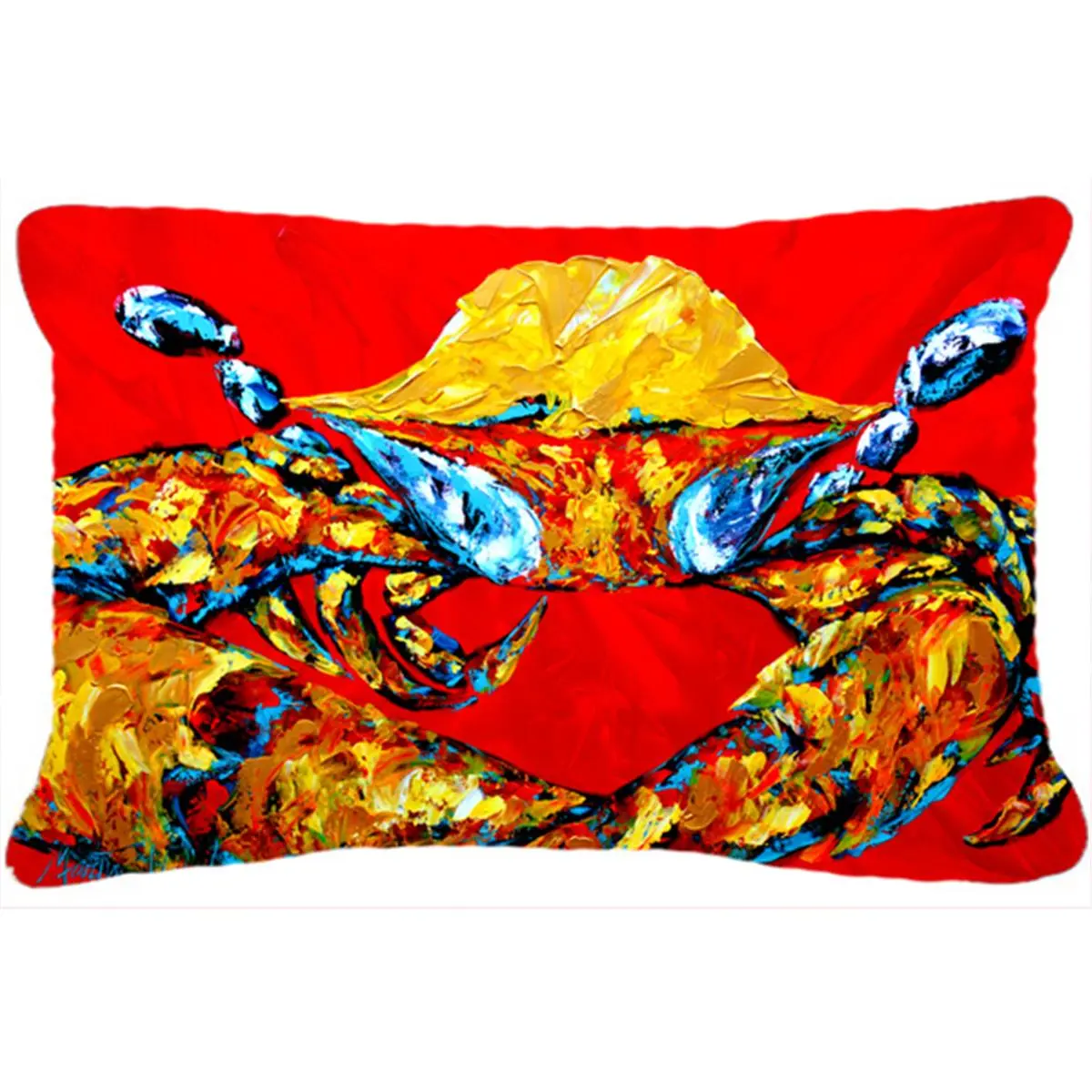 12x16 in. Fat and Sassy Crab Decorative Standard Pillow, Indoor-Outdoor Mildew-Proof Fade-Resistant Fabric Textile Soft Furnishing, Handmade Look for Sea Life Themed Spaces