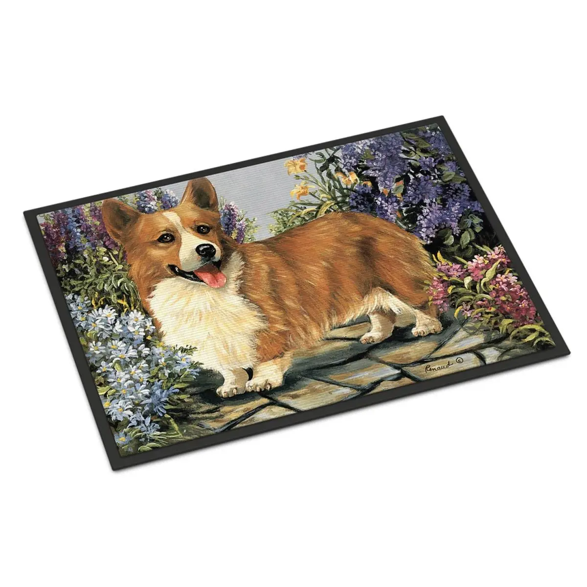 Carolines Treasures Corgi Garden Georgi Rug - 18x27 in. Rubber Indoor/Outdoor Rug for Home Room Decor