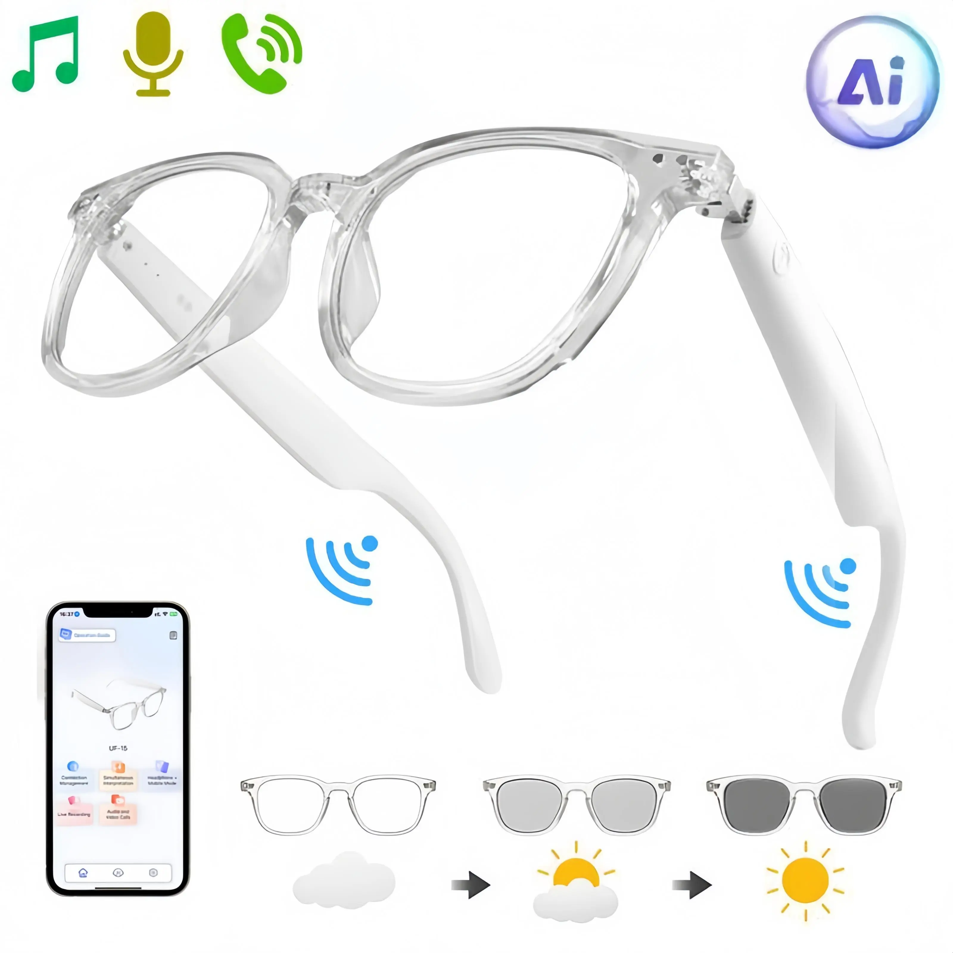 Smart Wireless Bluetooth-Compatible Smart Glasses, Fashionable Open-Air Audio, Touch Control for Music & Calls, Multi-Function Wearable Eyewear