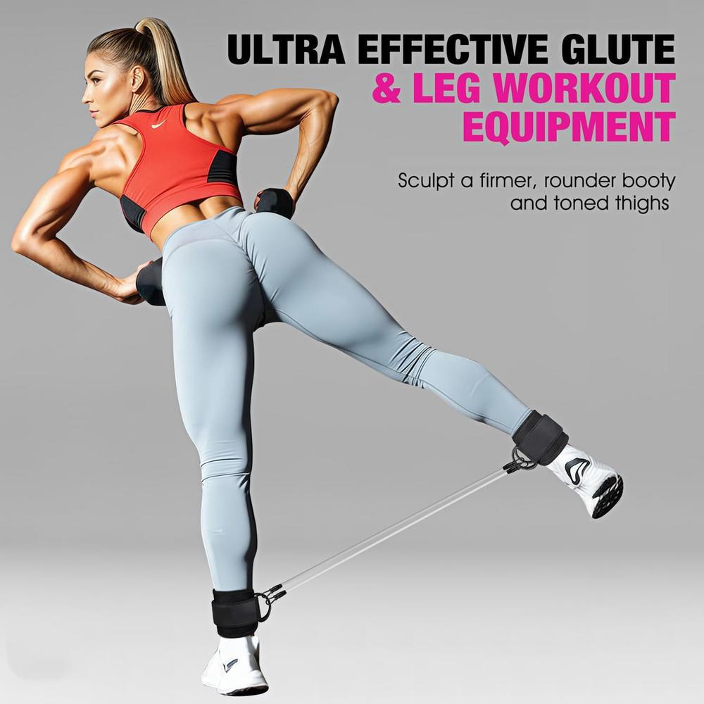 Ankle Cuff Resistance Bands Set, black tough latex tubes with adjustable ankle straps, pouch attached, fitness equipment, indoor sports outdoor walking beginner exercise tools