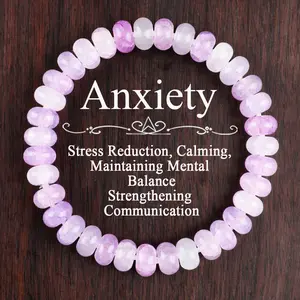 GADASLUY Handmade Beaded Bracelet with Anxiety Engraved Charm Purple Faux Stress Relief Jewelry for Mental Balance Communication Calming Perfect Gift for Teenager Daily Wear Accessory Relaxation Accessory Smooth Texture