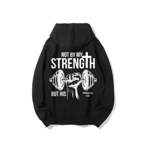 Vintage Unisex Hoodie, Dual-Sided Print Design, Inspirational Text & Cross Dumbbell Graphics, Casual Daily Wear, Comfortable Fit