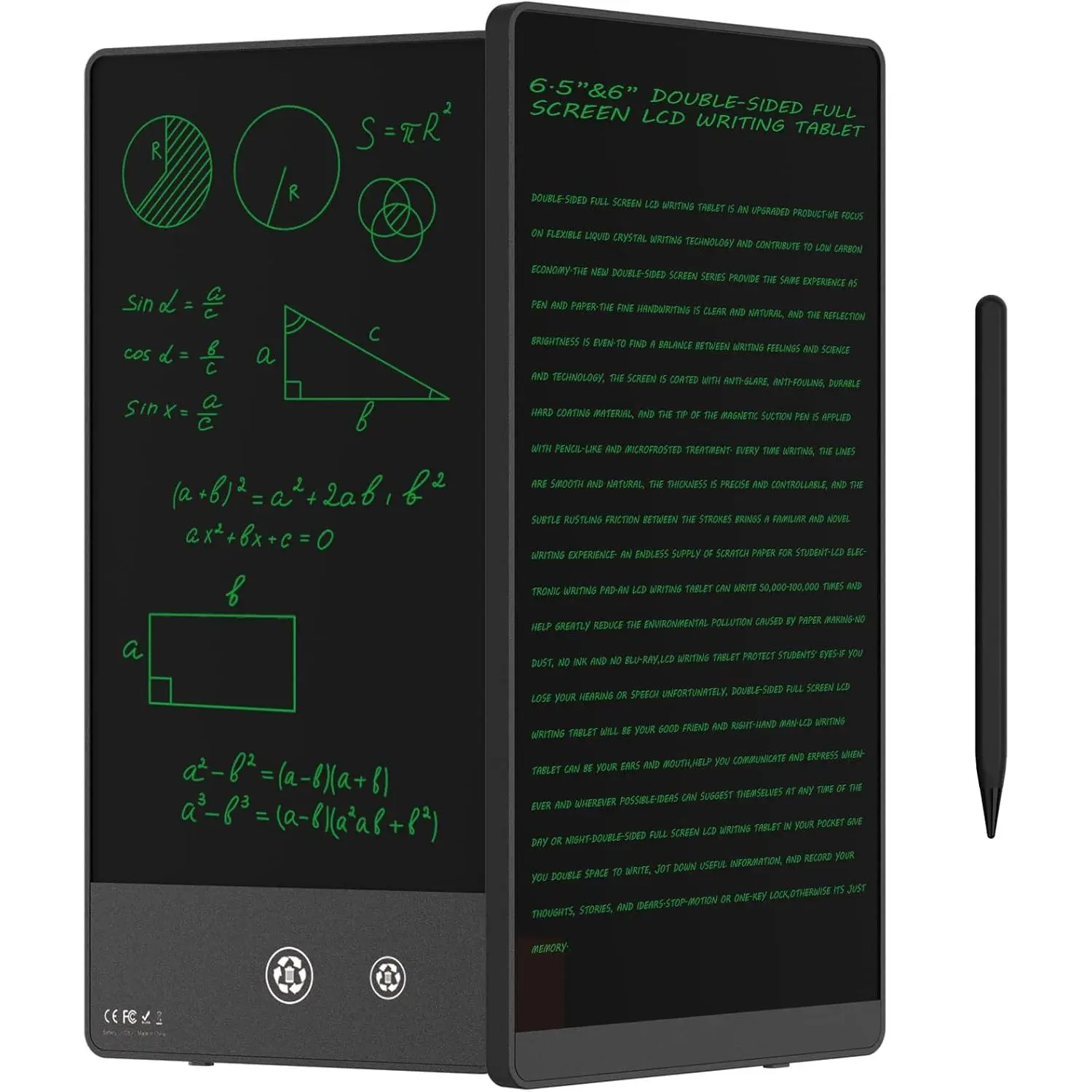 LCD Writing Tablet - 6.5in & 6in Double-Sided Full Screen Liquid Crystal Device, Magnetic 115b Low Power Electronic Notepad with Built-in Batteries, Mini Portable Erasable Reusable for School, Office