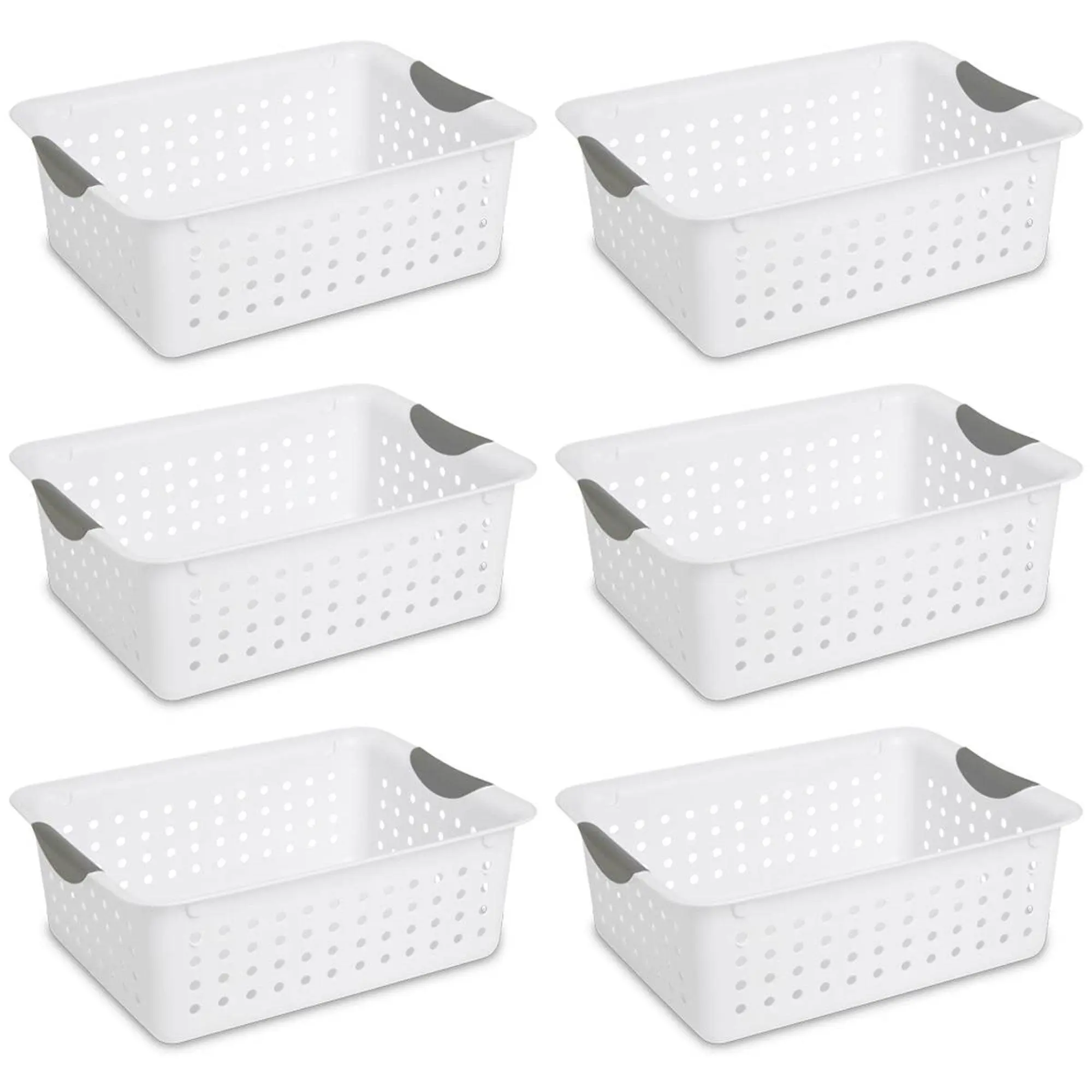 Sterilite Medium Ultra Plastic Storage Organizer Basket with Handles, (6 Pack) Bin Kitchen Sterilite Medium Ultra Plastic Storage Organizer Basket with Handles, (6 Pack) Bin Kitchen
