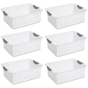 Sterilite Medium Ultra Plastic Storage Organizer Basket with Handles, (6 Pack) Bin Kitchen Sterilite Medium Ultra Plastic Storage Organizer Basket with Handles, (6 Pack) Bin Kitchen