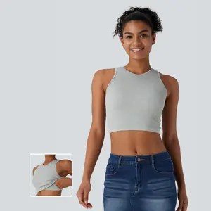 Halara Seamless Flow Round Neck Cropped Lounge Shapewear Tank Top  Fabric Casual Cute Comfort Fits Basic Minimalist Sleeveless Slim