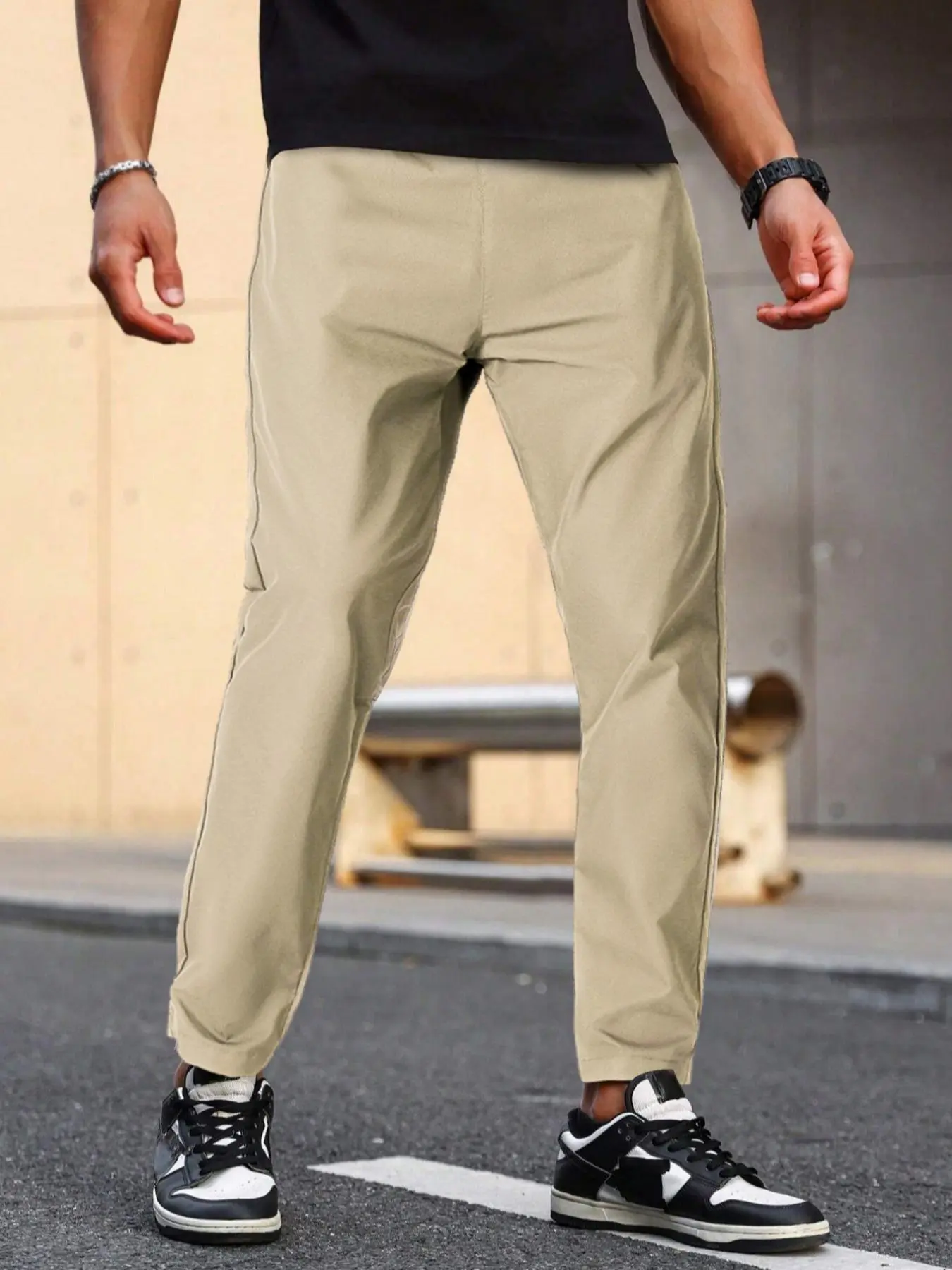 Sporty Men's Solid Color Pocket Drawstring Waist Jogger Pants, Regular Fit Sport Elastic Waist Straight Leg Trousers for Outdoor Activities, Sport Men's Bottoms for All Seasons