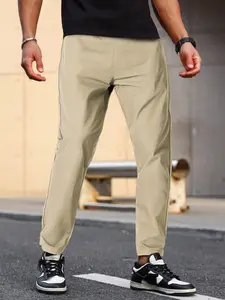 Sporty Men's Solid Color Pocket Drawstring Waist Jogger Pants, Regular Fit Sport Elastic Waist Straight Leg Trousers for Outdoor Activities, Sport Men's Bottoms for All Seasons