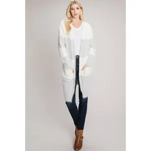 Cozy Eyelash Color block Open Cardigan