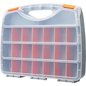 Hardware Storage Box Tools Organizer Container with Handle and Clear Lid, 21 Adjustable Compartments and 2 Fixed Sections, for Screws,Nuts,  and Small ,15"L x 12.9"W x 2.9"H
