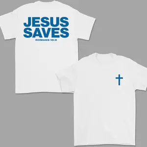 Jesus Saves T-Shirt – Christian Graphic Tee with Cross, Romans 10:9 Bible Verse Shirt, Faith Based Religious Top, Gospel Evangelism Gift