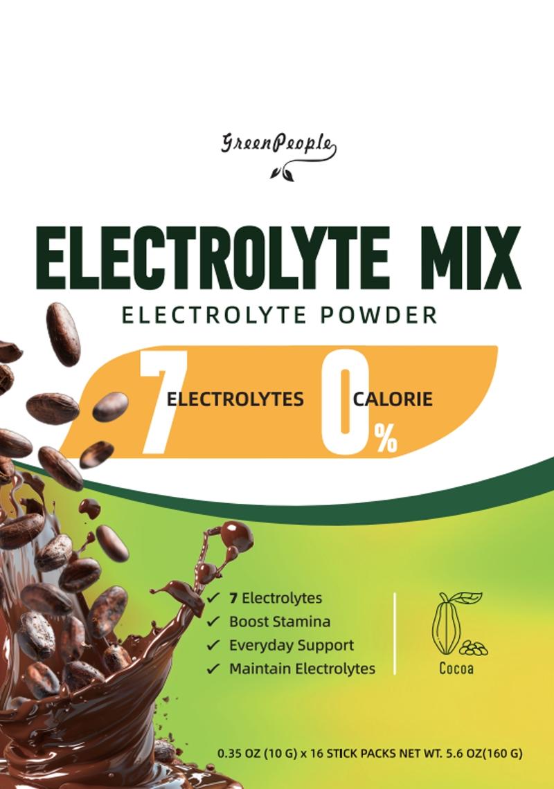 Electrolyte Powder Mix with 7 Electrolytes for Hydration & Stamina Support - Zero Calorie, Cocoa Flavor, 16 Stick Packs