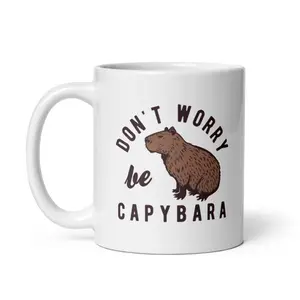 Dont Worry Be Capybara Mug Funny Happy Parody Lyrics Novelty Cup - 11oz Funny Coffee Mugs Ceramic Printed Drinkware Cup