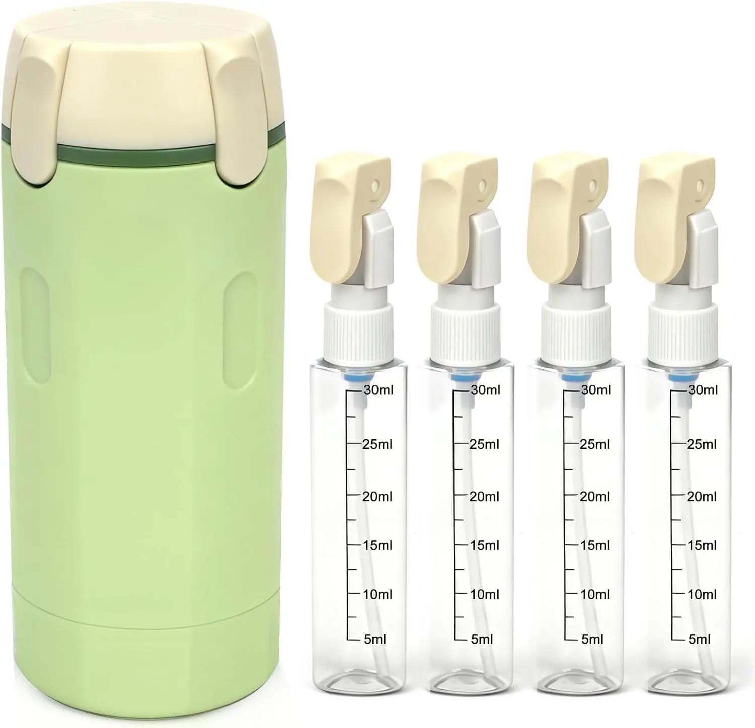 4 in 1 Travel Dispenser Bottle, Leak-Proof Refillable Toiletry Containers with Lock, Compact Lightweight Squeeze Bottles for Shampoo, Conditioner, Lotion, Skincare, Business Trips & Vacations