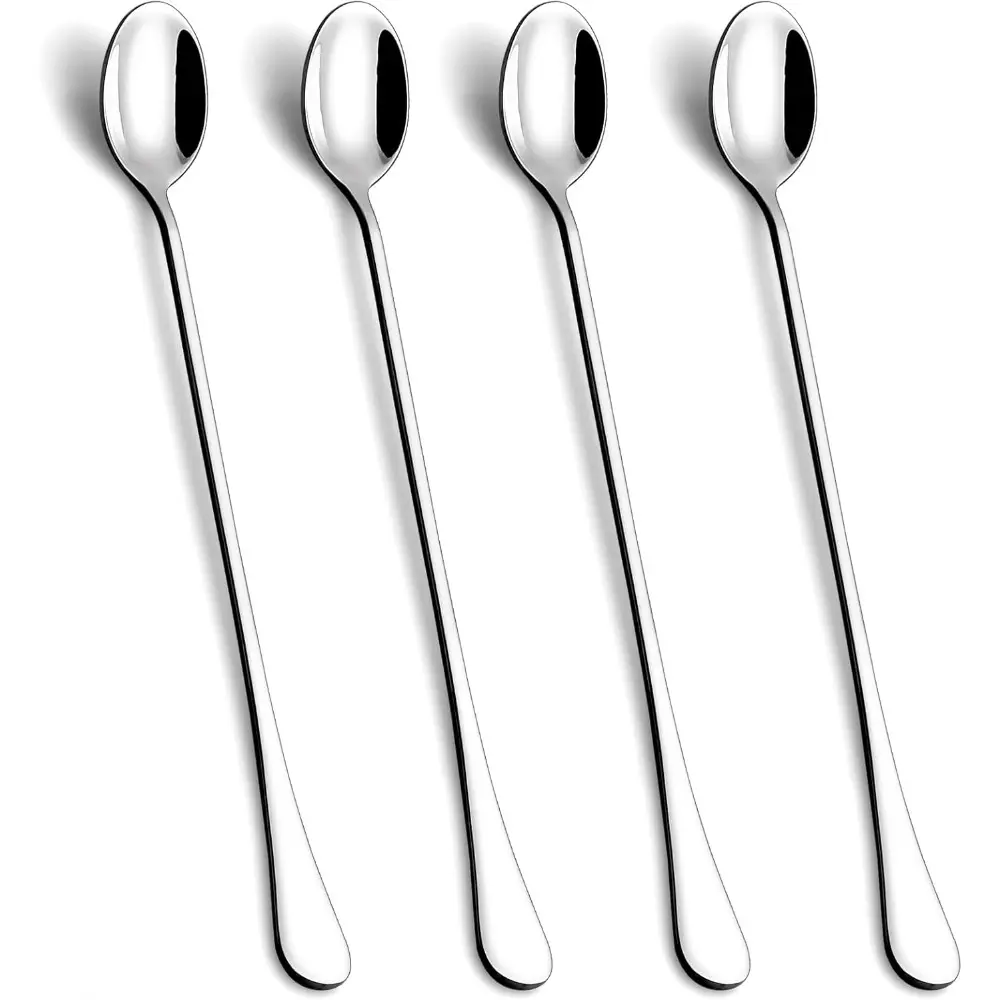9.5-inch Stainless Steel Long Handle Bar & Kitchen Utensils Set (4-Piece), Dishwasher Safe for Stirring Tea, Coffee, Ice Cream, Adults & Cocktail Enthusiasts