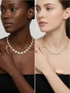 Gold plated five leaf flower full diamond necklace, fashionable and elegant style, grand and youthful, versatile necklace, lucky necklace