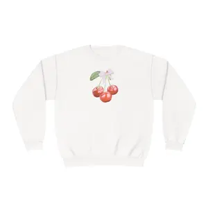 Cherry Crewneck Cherry Sweatshirt Coquette Crewneck Sweatshirt Aesthetic Cherry Sweatshirt Cherry with Ribbon Sweatshirt Fabric Womenswear