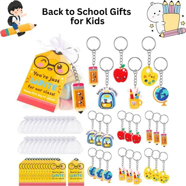 Back to School Gifts for Kids, First Day of School Keychain Gift Set with Pencil Keychains & Organza Bags, Classroom Rewards, Student Gifts & Party Favors