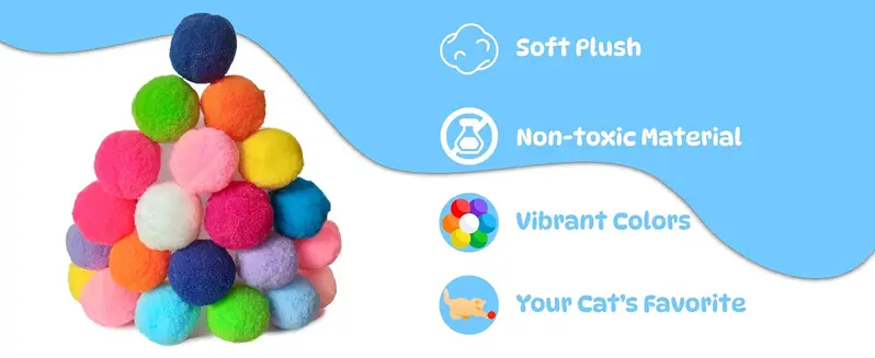 Cat Pom Pom Launcher Toy Gun - Easy Manual Launcher, No Battery Needed, Adjustable Shooting Distance, Durable Universal Cat Supply with 30 Safe Soft Plush Balls (Soft Fabric), Interactive Toy for Indoor Kitten Fetch Training & Energy Release