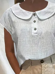 Women's Lightweight Summer Linen Casual Shirt, Short Sleeve Collar Design, Comfortable Breathable Fit, Perfect for Beach Vacation